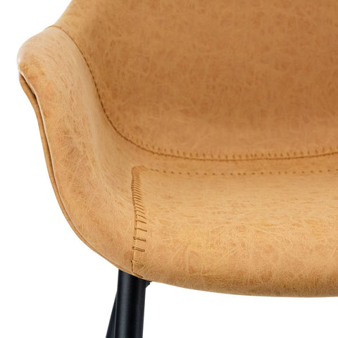 Markley Modern Leather Dining Arm Chair With Black/Gold Metal Legs
