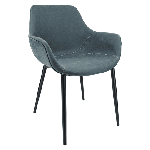 Markley Modern Leather Dining Arm Chair With Black/Gold Metal Legs