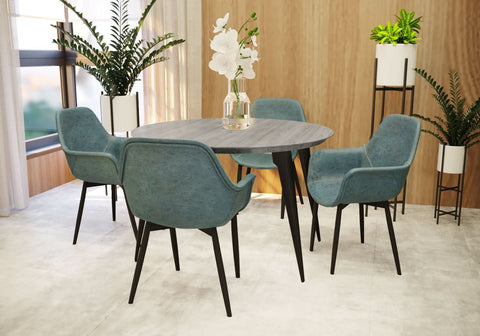 Markley Modern Leather Dining Arm Chair With Black/Gold Metal Legs