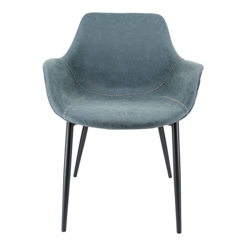 Markley Modern Leather Dining Arm Chair With Black/Gold Metal Legs