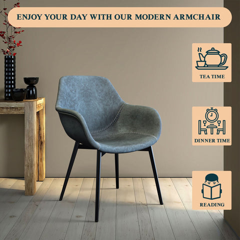 Markley Modern Leather Dining Arm Chair With Black/Gold Metal Legs
