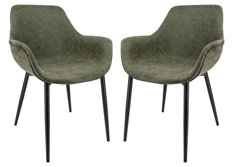 Markley Modern Leather Dining Arm Chair With Metal Legs Set of 2