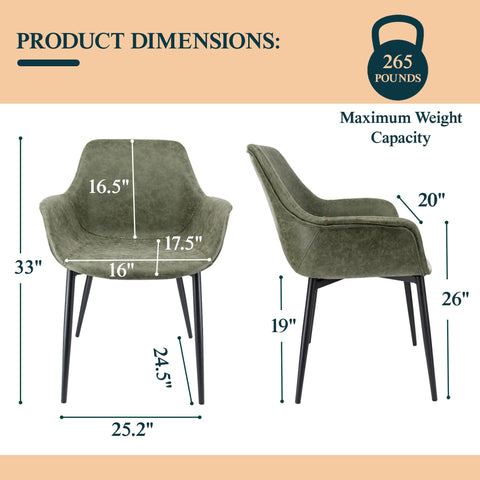 Markley Modern Leather Dining Arm Chair With Black/Gold Metal Legs