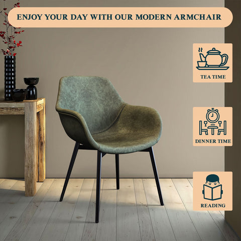 Markley Modern Leather Dining Arm Chair With Black/Gold Metal Legs