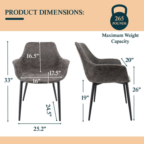 Markley Modern Leather Dining Arm Chair With Black/Gold Metal Legs
