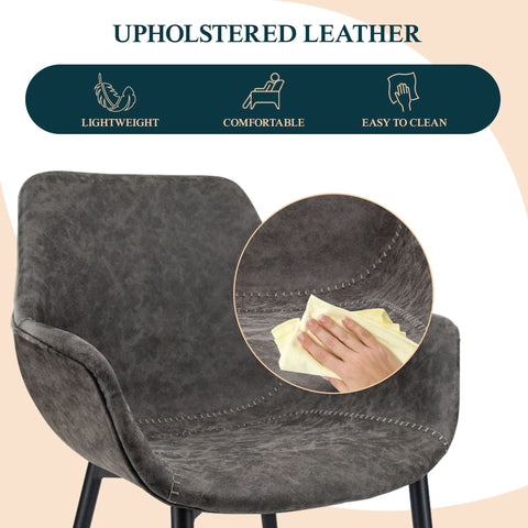 Markley Modern Leather Dining Arm Chair With Black/Gold Metal Legs