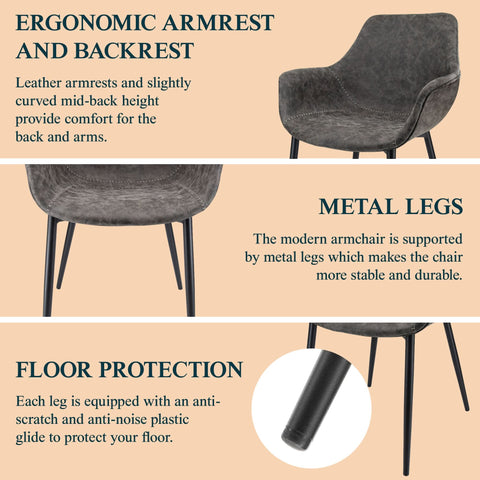 Markley Modern Leather Dining Arm Chair With Black/Gold Metal Legs