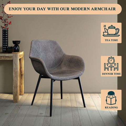 Markley Modern Leather Dining Arm Chair With Black/Gold Metal Legs