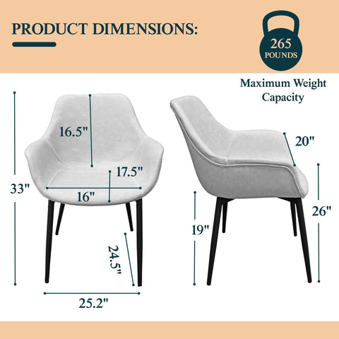 Markley Modern Leather Dining Arm Chair With Black/Gold Metal Legs