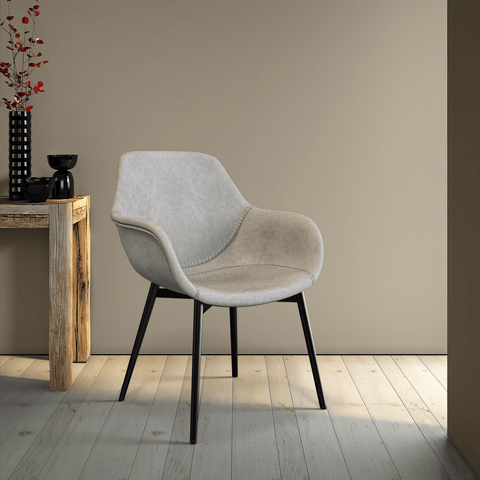Markley Modern Leather Dining Arm Chair With Black/Gold Metal Legs
