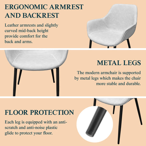 Markley Modern Leather Dining Arm Chair With Black/Gold Metal Legs