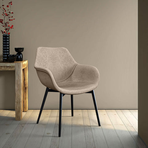 Markley Modern Leather Dining Arm Chair With Metal Legs Set of 2