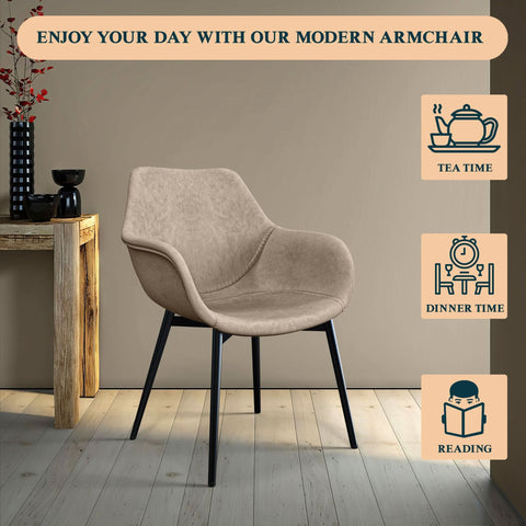 Markley Modern Leather Dining Arm Chair With Metal Legs Set of 2