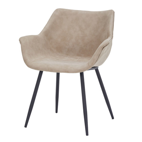 Markley Modern Leather Dining Arm Chair With Black/Gold Metal Legs