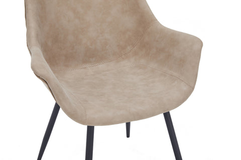 Markley Modern Leather Dining Arm Chair With Black/Gold Metal Legs
