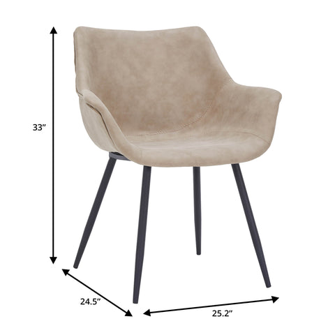 Markley Modern Leather Dining Arm Chair With Black/Gold Metal Legs
