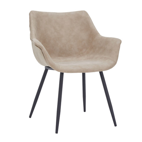 Markley Modern Leather Dining Arm Chair With Black/Gold Metal Legs