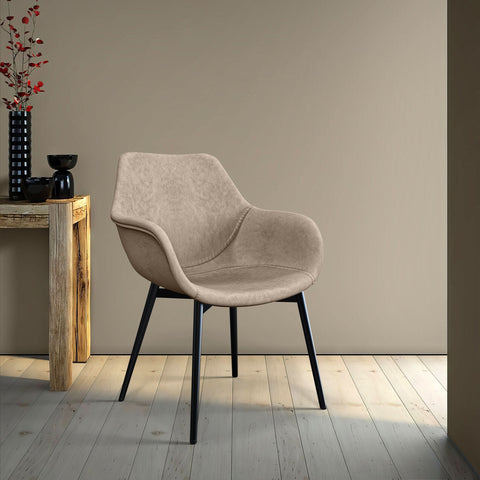 Markley Modern Leather Dining Arm Chair With Black/Gold Metal Legs