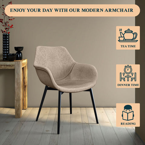 Markley Modern Leather Dining Arm Chair With Black/Gold Metal Legs