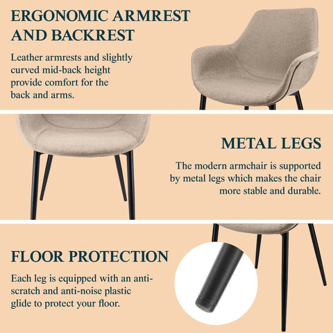 Markley Modern Leather Dining Arm Chair With Black/Gold Metal Legs