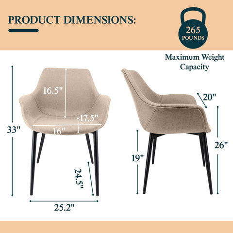 Markley Modern Leather Dining Arm Chair With Black/Gold Metal Legs