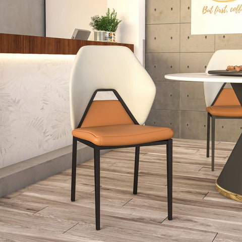 ECLAT Dining Chair with Upholstered Leather Seat and Back in Black Iron