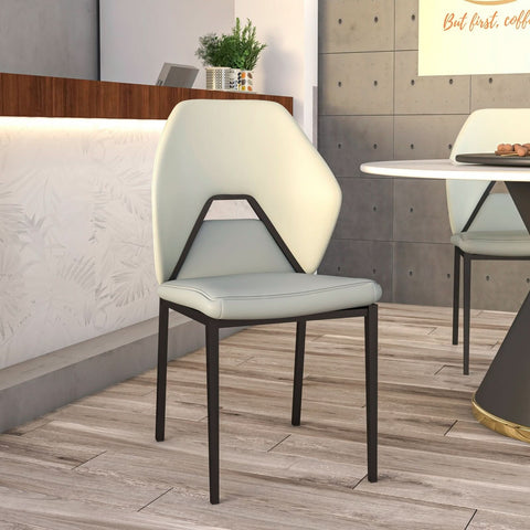 ECLAT Dining Chair with Upholstered Leather Seat and Back in Black Iron