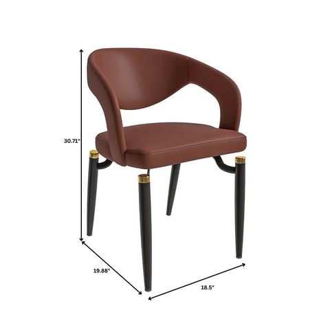 LeisureMod Entice Modern Dining Chairs Upholstered Leather Seat and Curved Back in Black Iron Legs