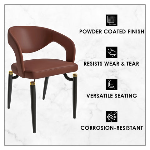 LeisureMod Entice Modern Dining Chairs Upholstered Leather Seat and Curved Back in Black Iron Legs