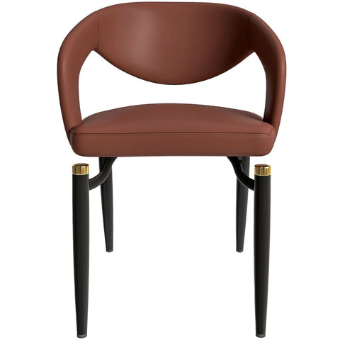 LeisureMod Entice Modern Dining Chairs Upholstered Leather Seat and Curved Back in Black Iron Legs