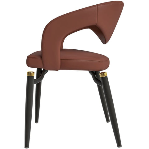 Entice Dining Chairs Upholstered Leather Seat and Curved Back in Black Iron Legs