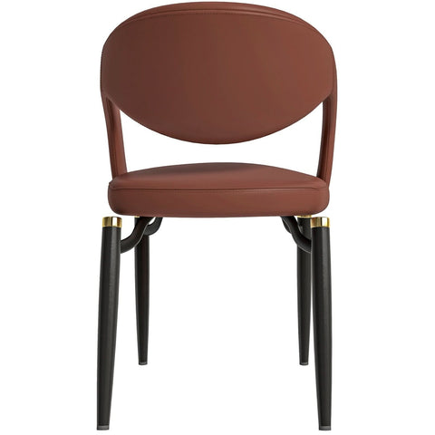 LeisureMod Entice Modern Dining Chairs Upholstered Leather Seat and Curved Back in Black Iron Legs