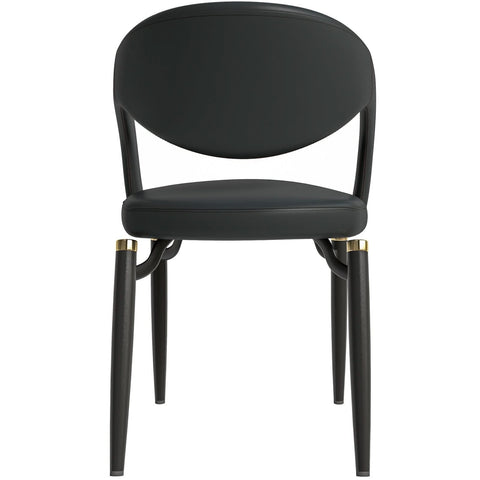 LeisureMod Entice Modern Dining Chairs Upholstered Leather Seat and Curved Back in Black Iron Legs