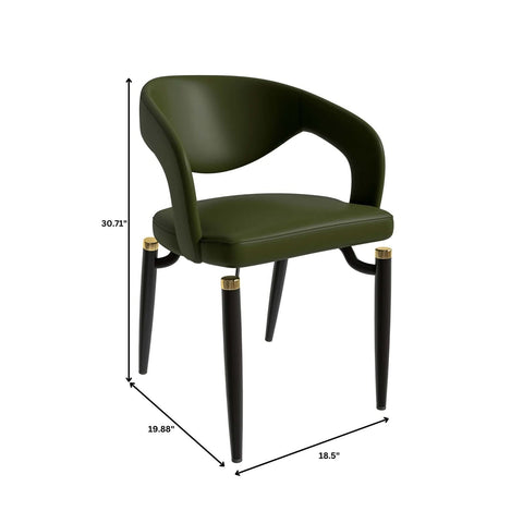 LeisureMod Entice Modern Dining Chairs Upholstered Leather Seat and Curved Back in Black Iron Legs