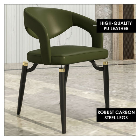 LeisureMod Entice Modern Dining Chairs Upholstered Leather Seat and Curved Back in Black Iron Legs