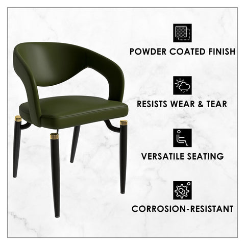 LeisureMod Entice Modern Dining Chairs Upholstered Leather Seat and Curved Back in Black Iron Legs