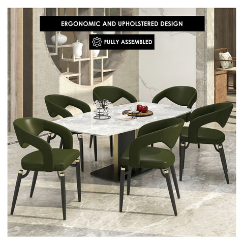 LeisureMod Entice Modern Dining Chairs Upholstered Leather Seat and Curved Back in Black Iron Legs