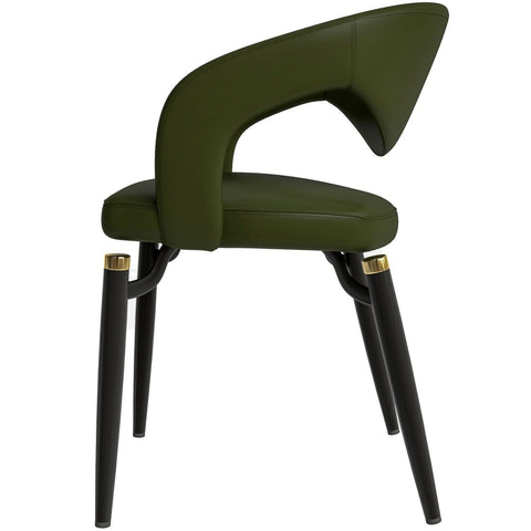 LeisureMod Entice Modern Dining Chairs Upholstered Leather Seat and Curved Back in Black Iron Legs