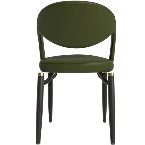 LeisureMod Entice Modern Dining Chairs Upholstered Leather Seat and Curved Back in Black Iron Legs