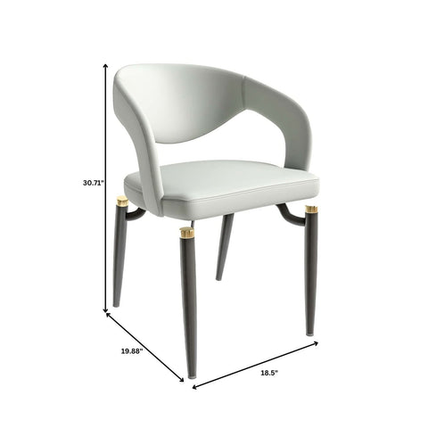 Entice Dining Chairs Upholstered Leather Seat and Curved Back in Black Iron Legs