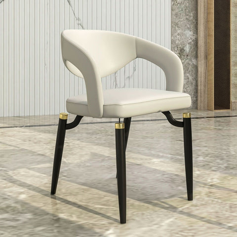 LeisureMod Entice Modern Dining Chairs Upholstered Leather Seat and Curved Back in Black Iron Legs