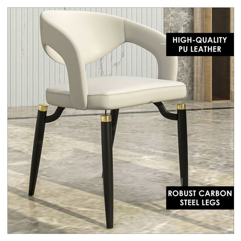 LeisureMod Entice Modern Dining Chairs Upholstered Leather Seat and Curved Back in Black Iron Legs