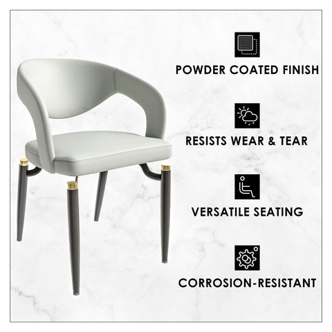 LeisureMod Entice Modern Dining Chairs Upholstered Leather Seat and Curved Back in Black Iron Legs