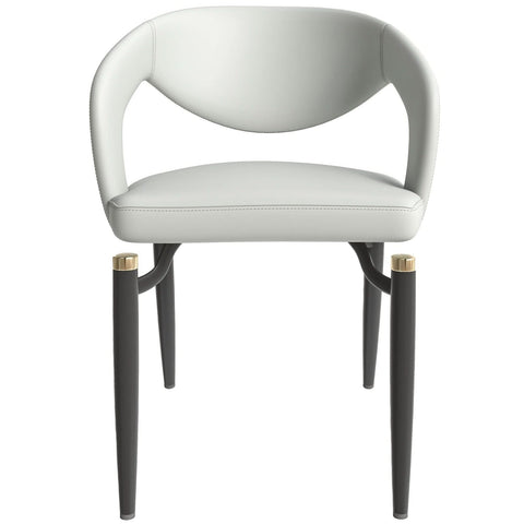 LeisureMod Entice Modern Dining Chairs Upholstered Leather Seat and Curved Back in Black Iron Legs