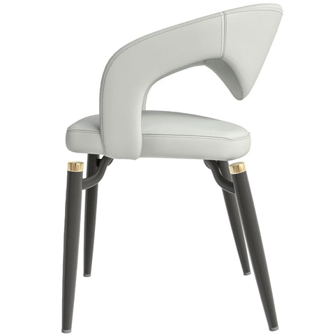 LeisureMod Entice Modern Dining Chairs Upholstered Leather Seat and Curved Back in Black Iron Legs