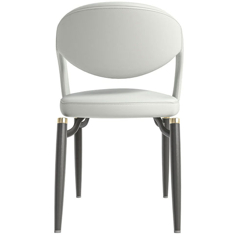 Entice Dining Chairs Upholstered Leather Seat and Curved Back in Black Iron Legs