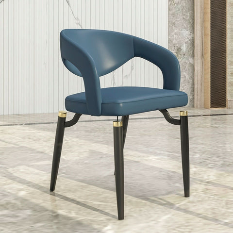 LeisureMod Entice Modern Dining Chairs Upholstered Leather Seat and Curved Back in Black Iron Legs