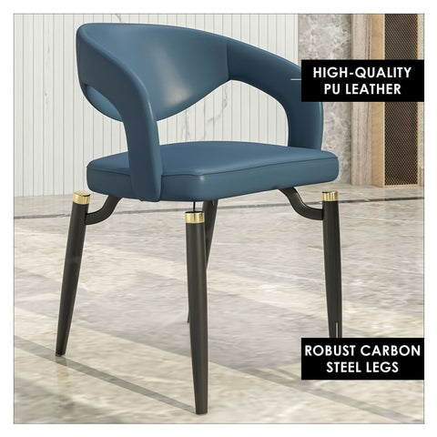 Entice Dining Chairs Upholstered Leather Seat and Curved Back in Black Iron Legs