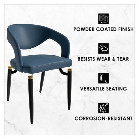 LeisureMod Entice Modern Dining Chairs Upholstered Leather Seat and Curved Back in Black Iron Legs