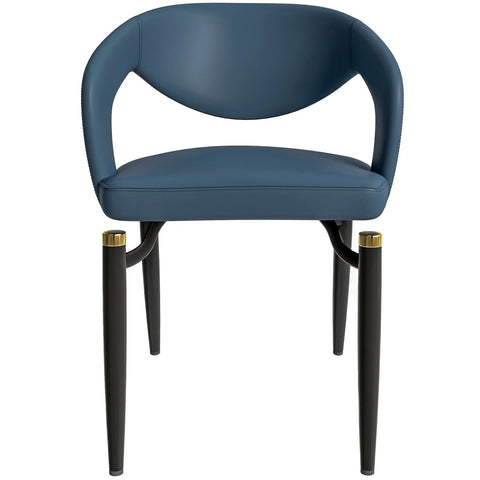 LeisureMod Entice Modern Dining Chairs Upholstered Leather Seat and Curved Back in Black Iron Legs